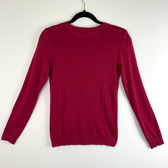 Massimo Dutti Silk Blend Crewneck, Long Sleeve Semi Sheer Pullover, Red, Small - Picture 6 of 6